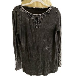 Soft Surroundings Black Top w/ lace detail- Size Large